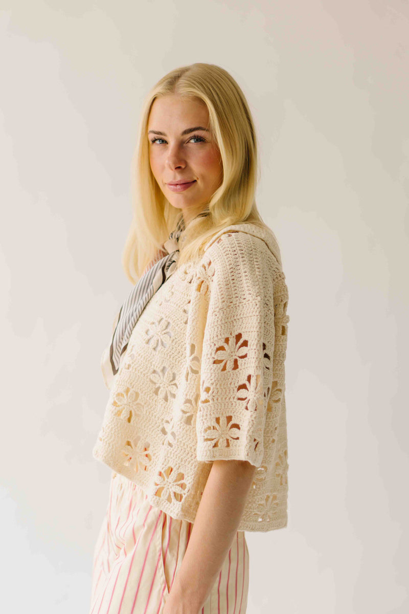 The Natalia Crochet Cardigan in Ivory