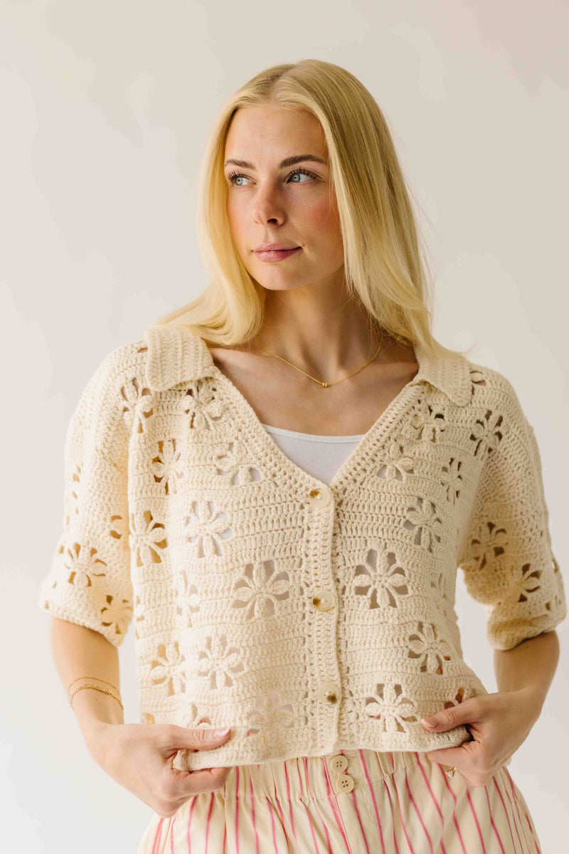 The Natalia Crochet Cardigan in Ivory