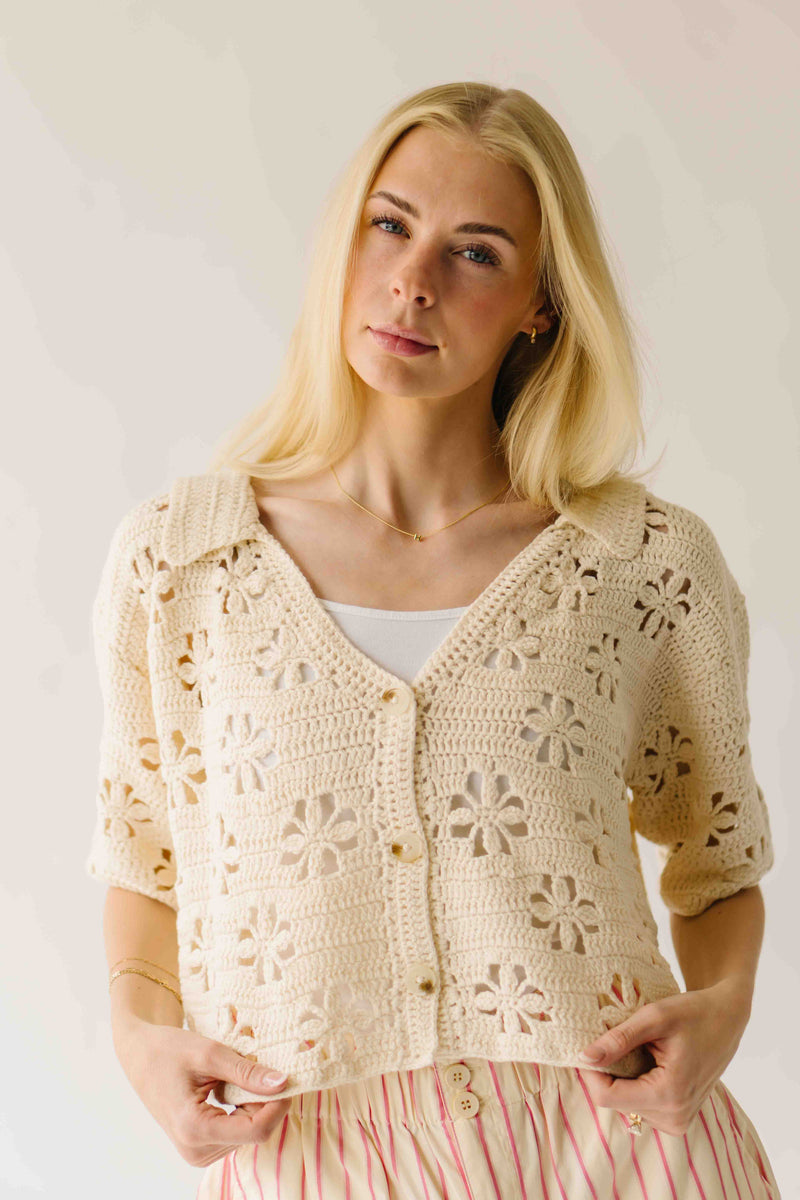 The Natalia Crochet Cardigan in Ivory