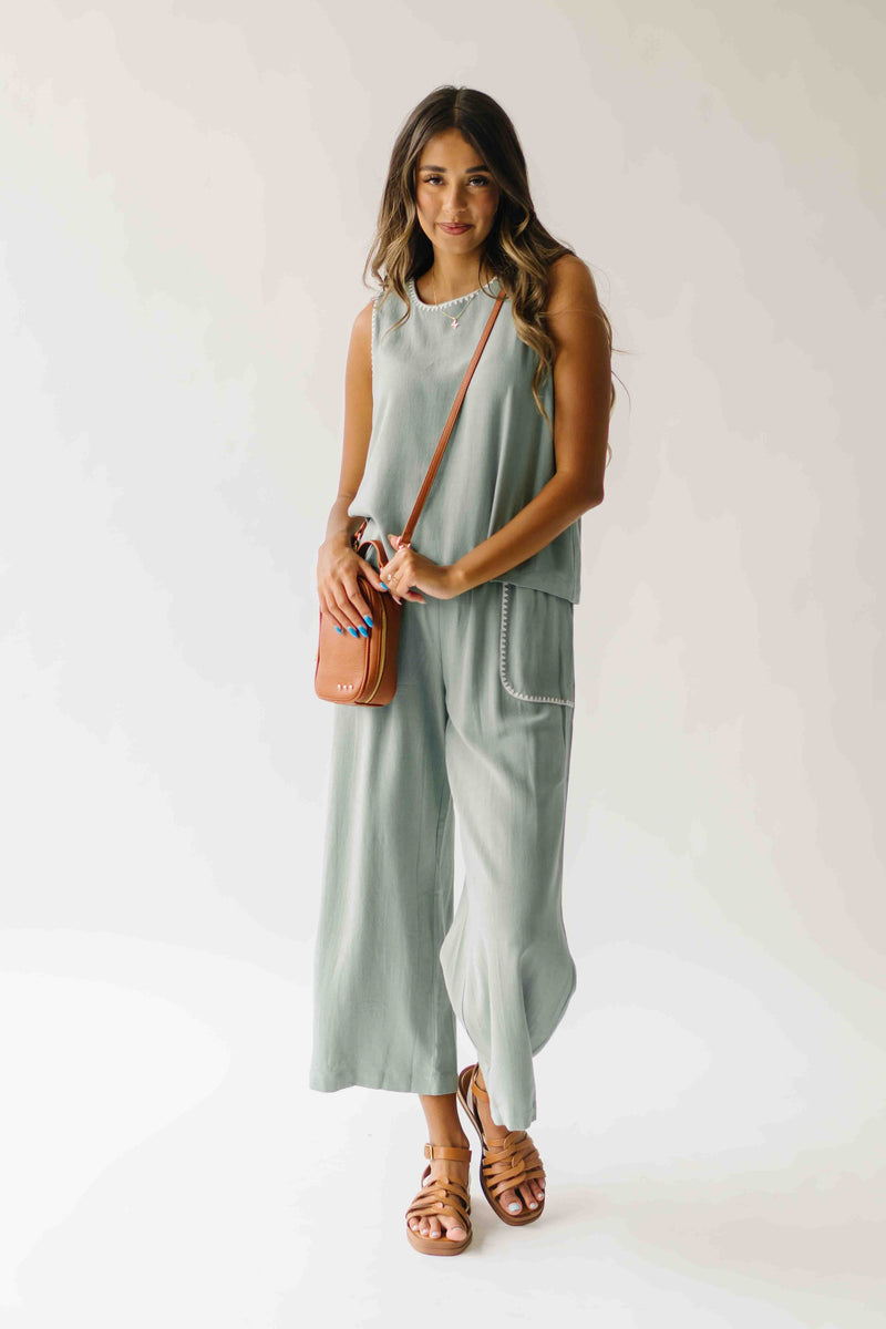 The Riggins Embroidered Pant in Sage