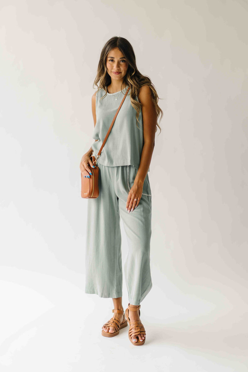 The Riggins Embroidered Pant in Sage