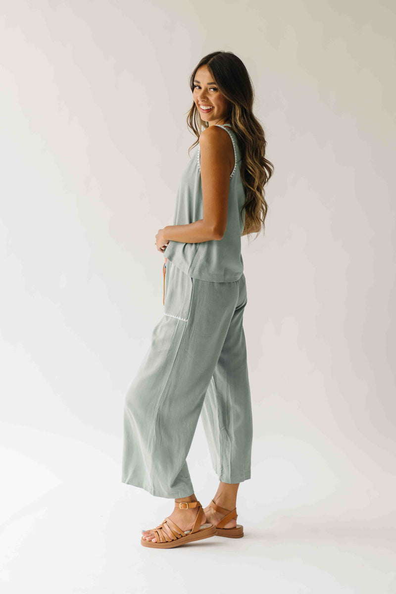 The Riggins Embroidered Pant in Sage