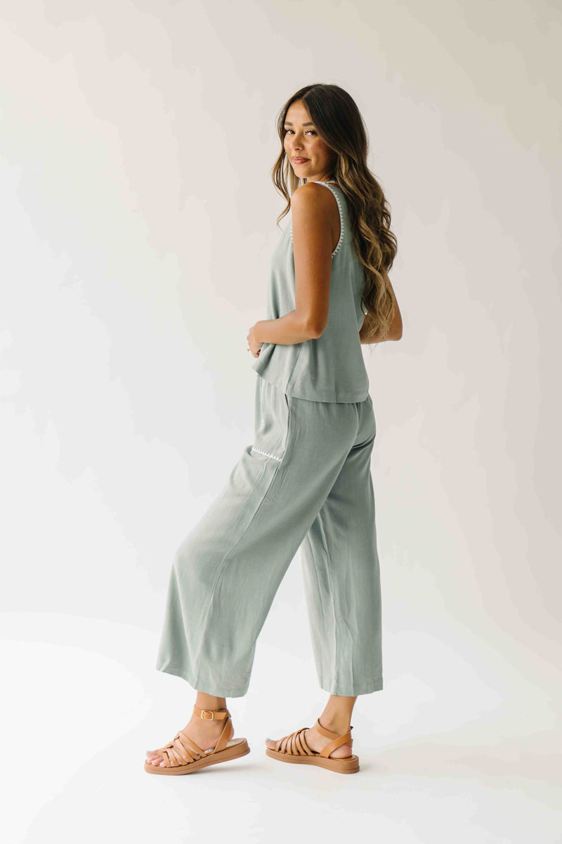 The Riggins Embroidered Pant in Sage
