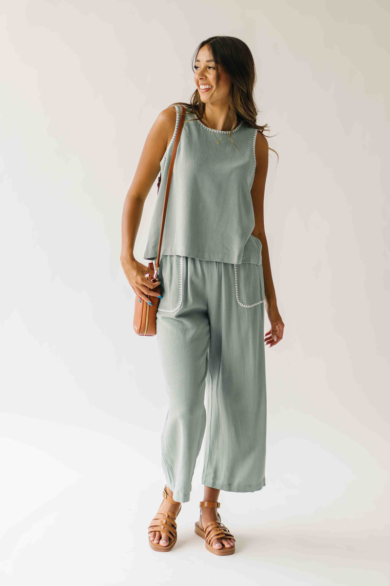 The Riggins Embroidered Pant in Sage