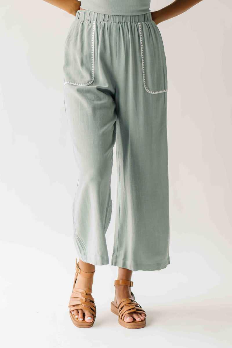 The Riggins Embroidered Pant in Sage