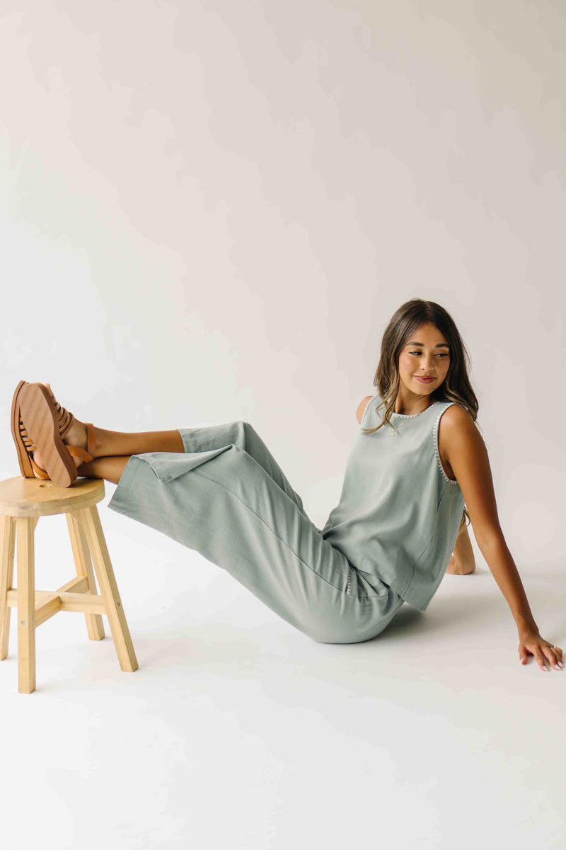 The Riggins Embroidered Pant in Sage