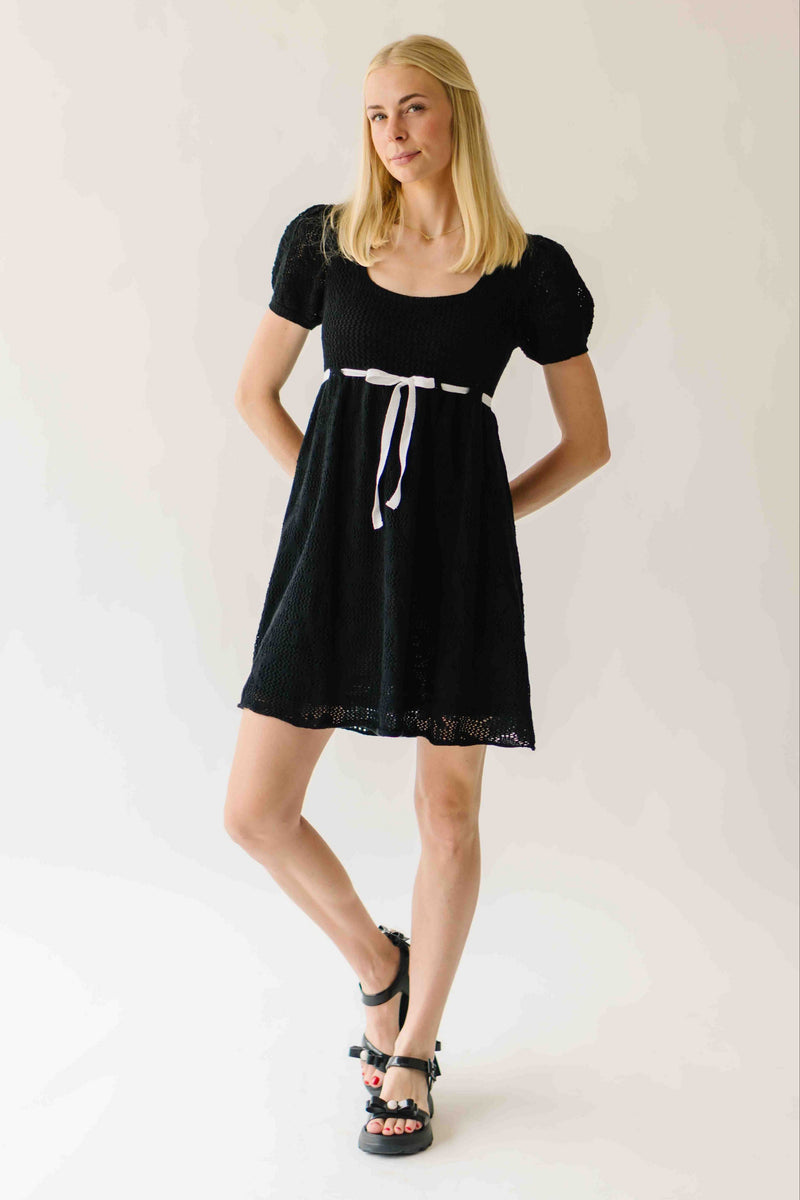 The Hulbert Crochet Square Neck Dress in Black