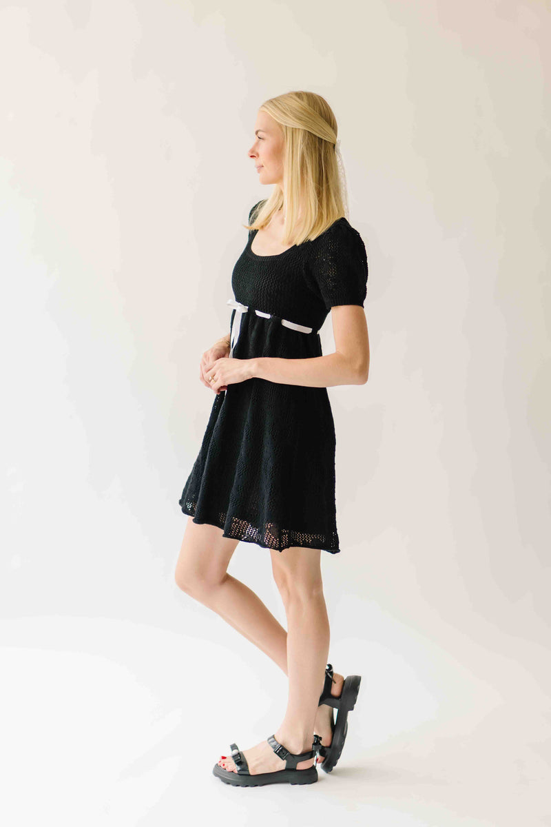 The Hulbert Crochet Square Neck Dress in Black