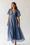 The Harston Flutter Sleeve Maxi Dress in Midnight Blue