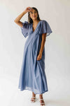The Harston Flutter Sleeve Maxi Dress in Midnight Blue