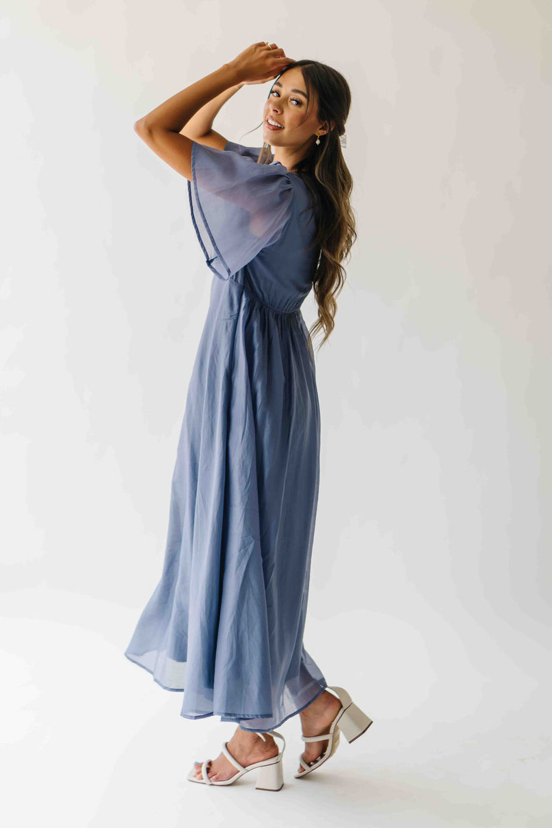 The Harston Flutter Sleeve Maxi Dress in Midnight Blue