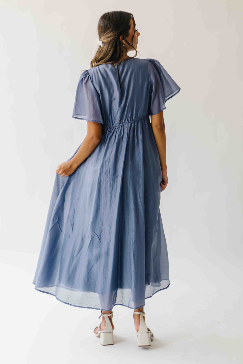 The Harston Flutter Sleeve Maxi Dress in Midnight Blue