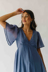The Harston Flutter Sleeve Maxi Dress in Midnight Blue
