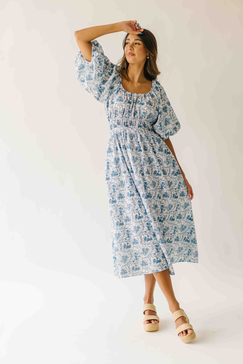 The Katrina Floral Midi Dress in Blue Multi