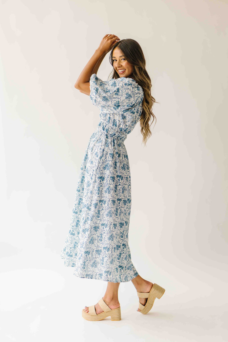 The Katrina Floral Midi Dress in Blue Multi