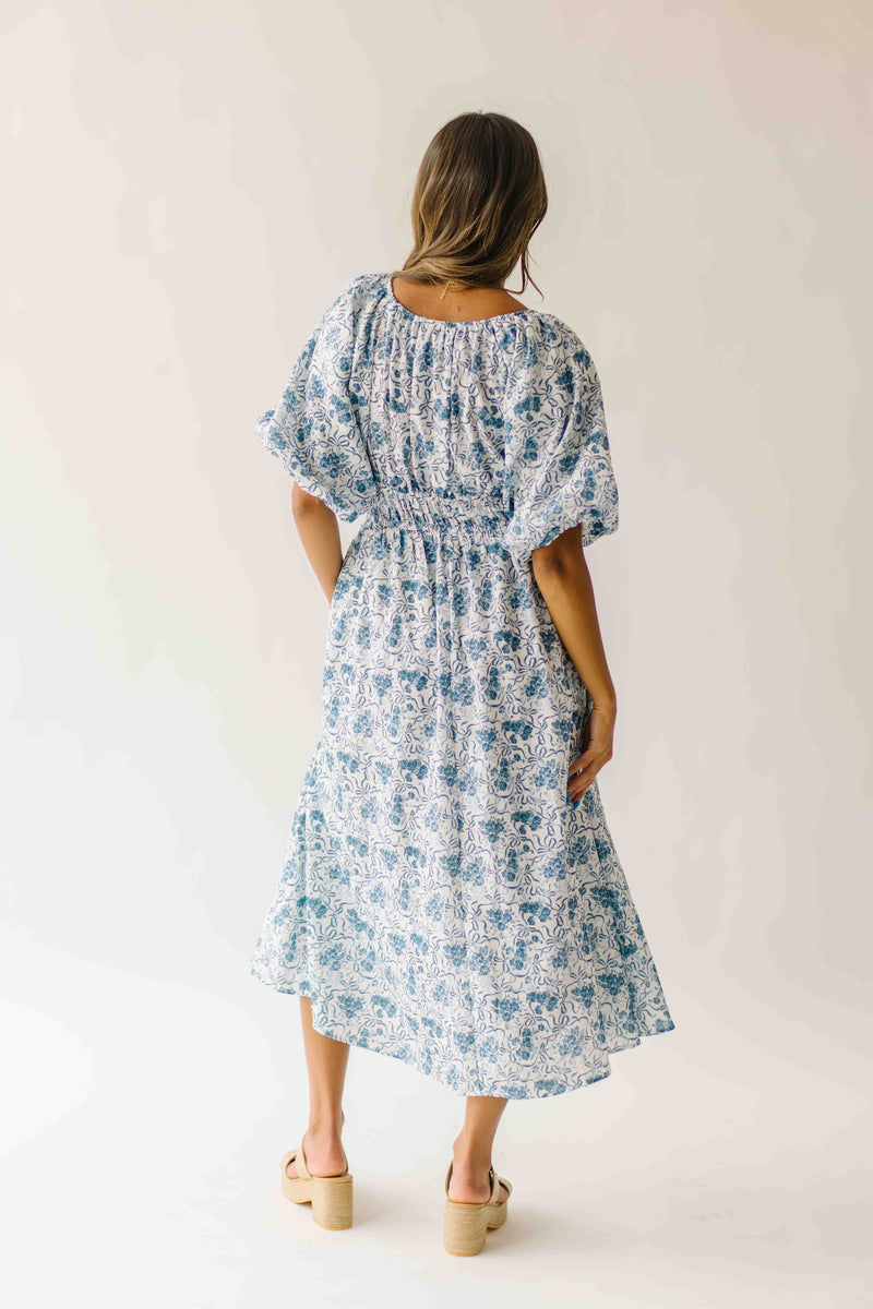 The Katrina Floral Midi Dress in Blue Multi