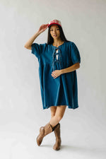 The Etterman Denim Tie Detail Dress in Dark Blue