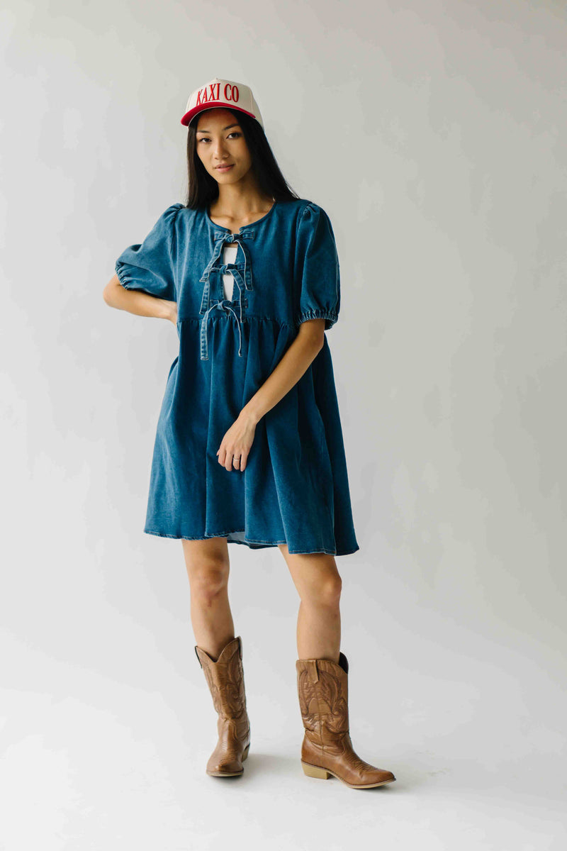 The Etterman Denim Tie Detail Dress in Dark Blue