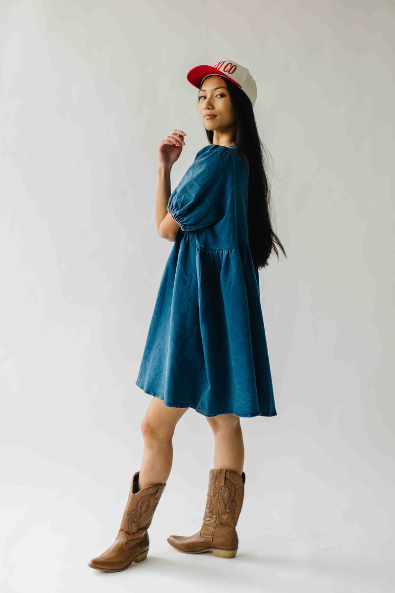 The Etterman Denim Tie Detail Dress in Dark Blue