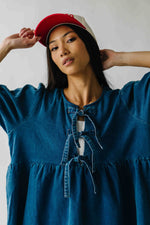 The Etterman Denim Tie Detail Dress in Dark Blue
