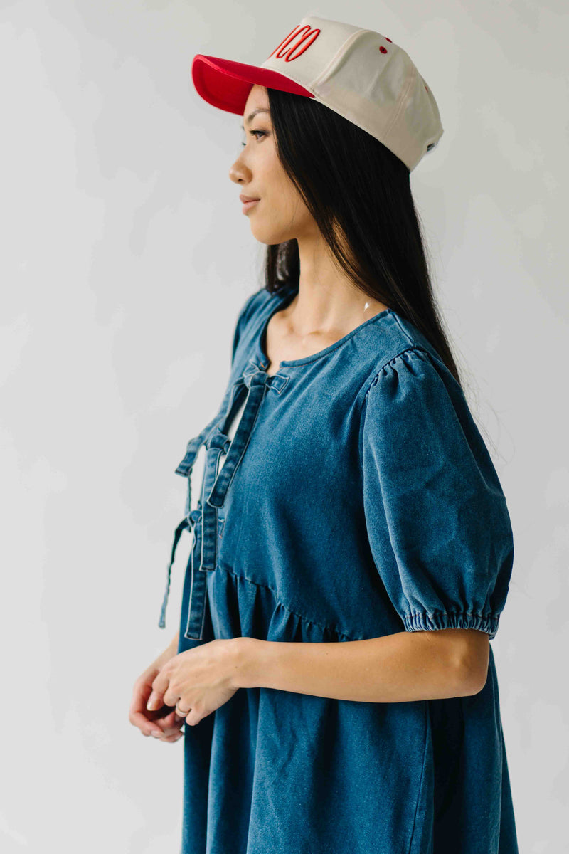 The Etterman Denim Tie Detail Dress in Dark Blue