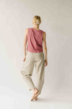 The Stromberg Floral Barrel Pant in Taupe Grey