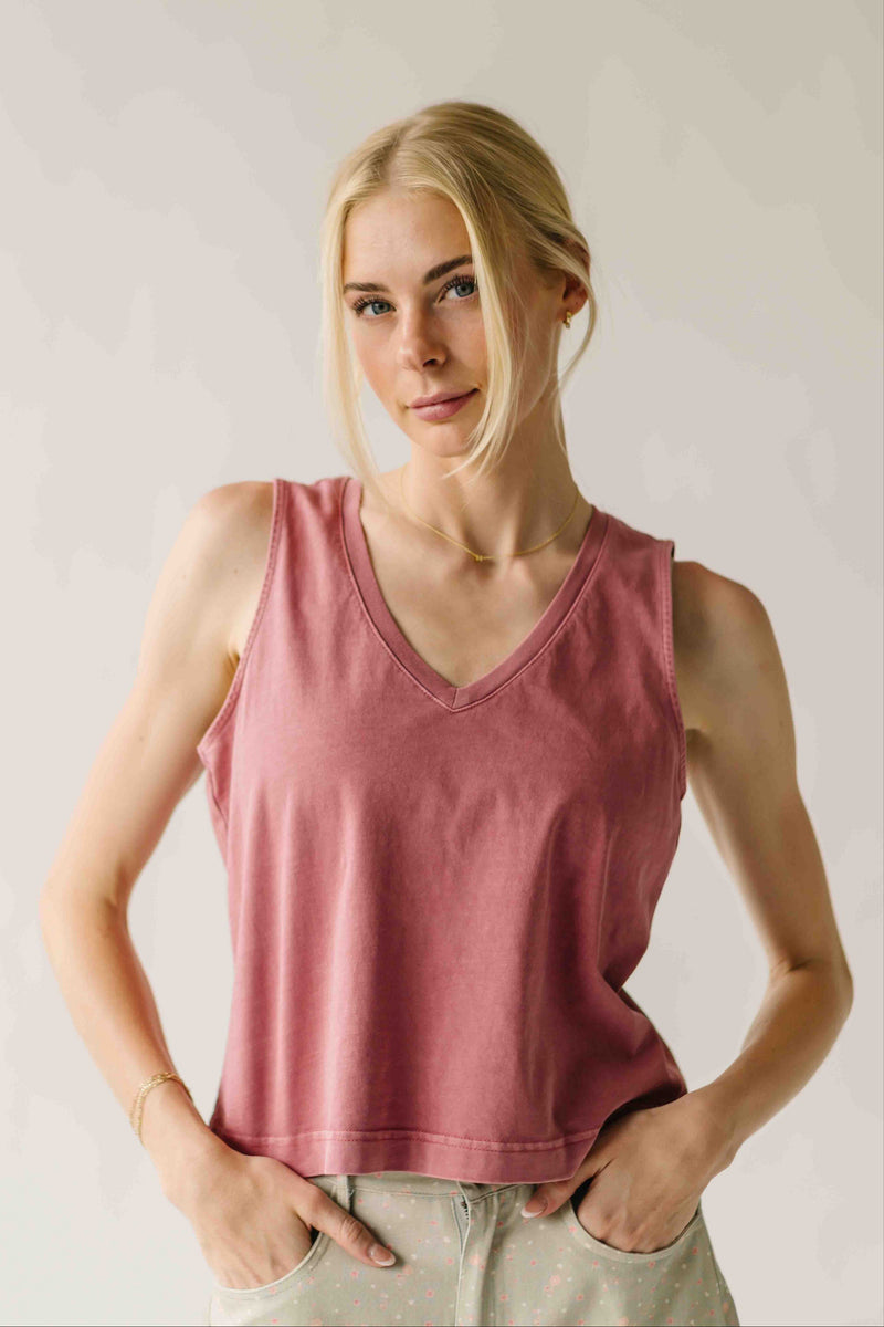 The Brinton Cropped Basic Tank in Coral