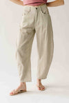 The Stromberg Floral Barrel Pant in Taupe Grey