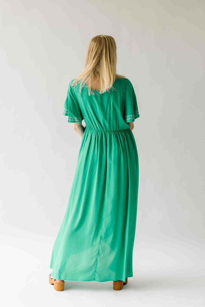 The Wayman Embroidered Wrap Dress in Green