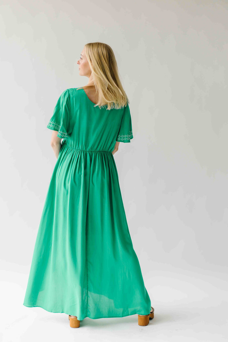 The Wayman Embroidered Wrap Dress in Green