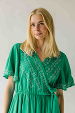 The Wayman Embroidered Wrap Dress in Green