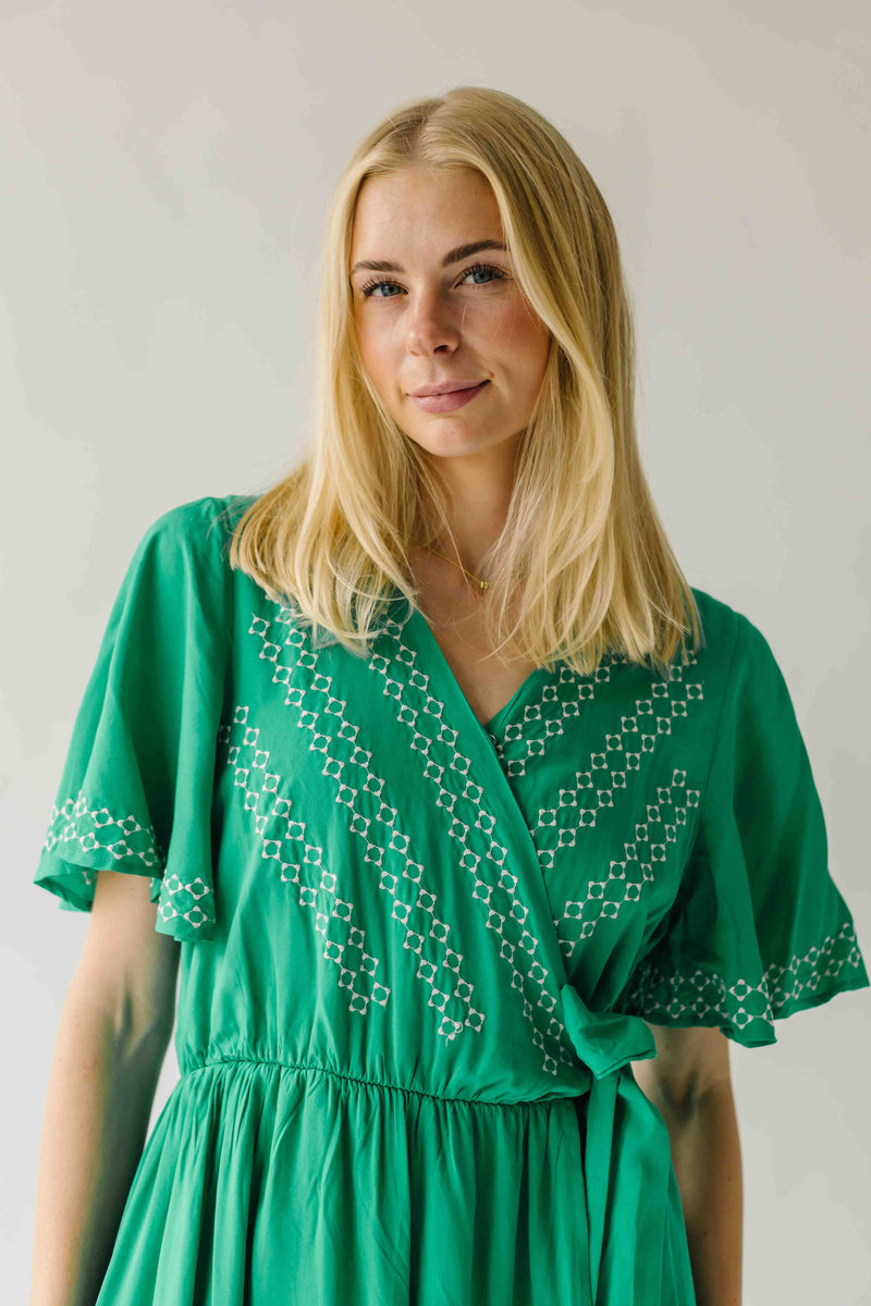 The Wayman Embroidered Wrap Dress in Green
