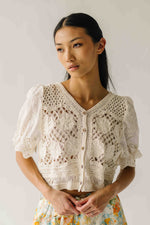 The Seward Eyelet Sleeve Blouse in Sand