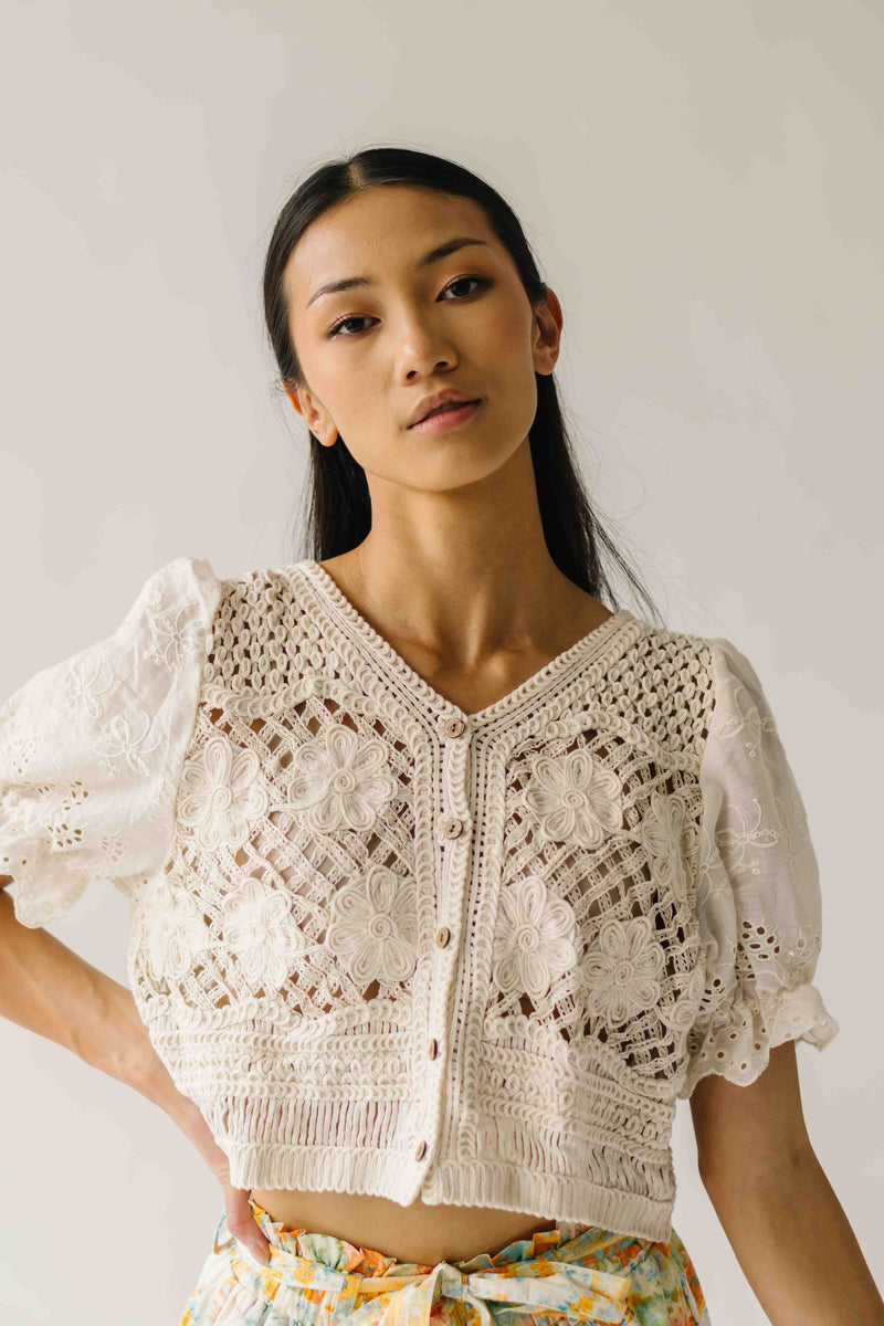 The Seward Eyelet Sleeve Blouse in Sand