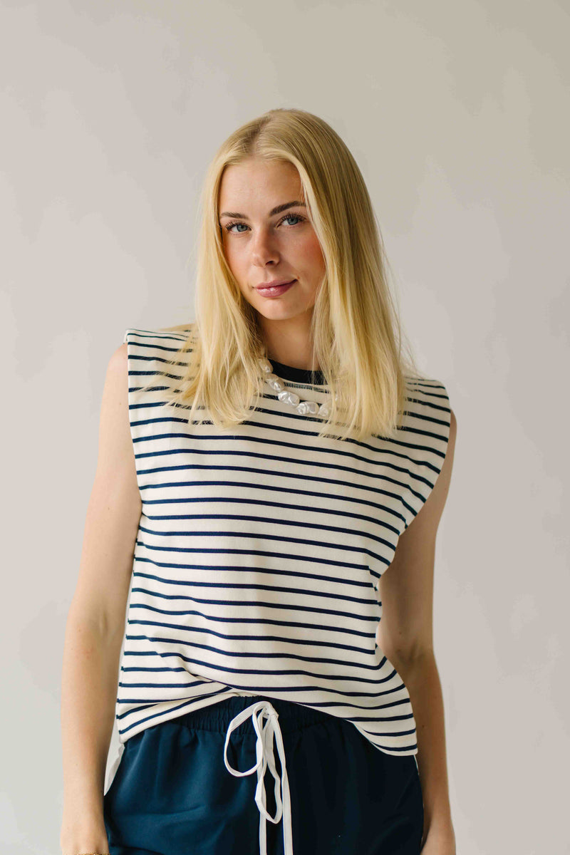 The Karber Striped Tank in Navy + Ivory