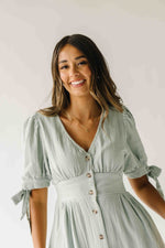 The Larkins Button-Up Gauze Midi Dress in Dusty Sage