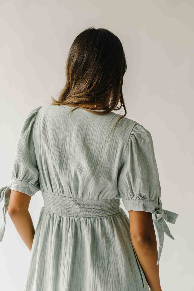 The Larkins Button-Up Gauze Midi Dress in Dusty Sage