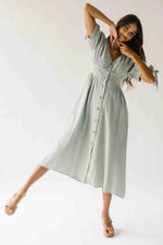 The Larkins Button-Up Gauze Midi Dress in Dusty Sage