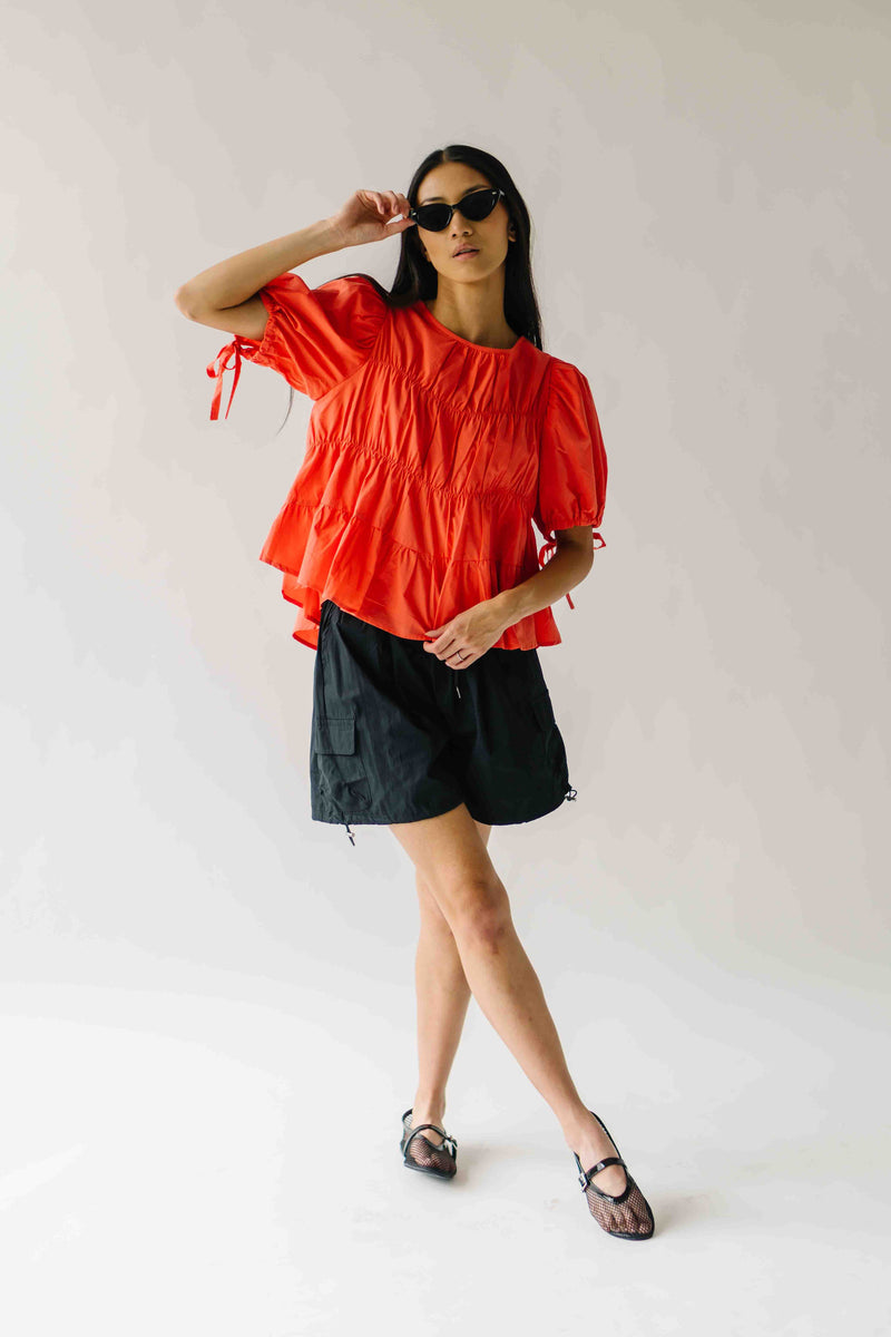 The Murnan Shirring Puff Sleeve Blouse in Orange