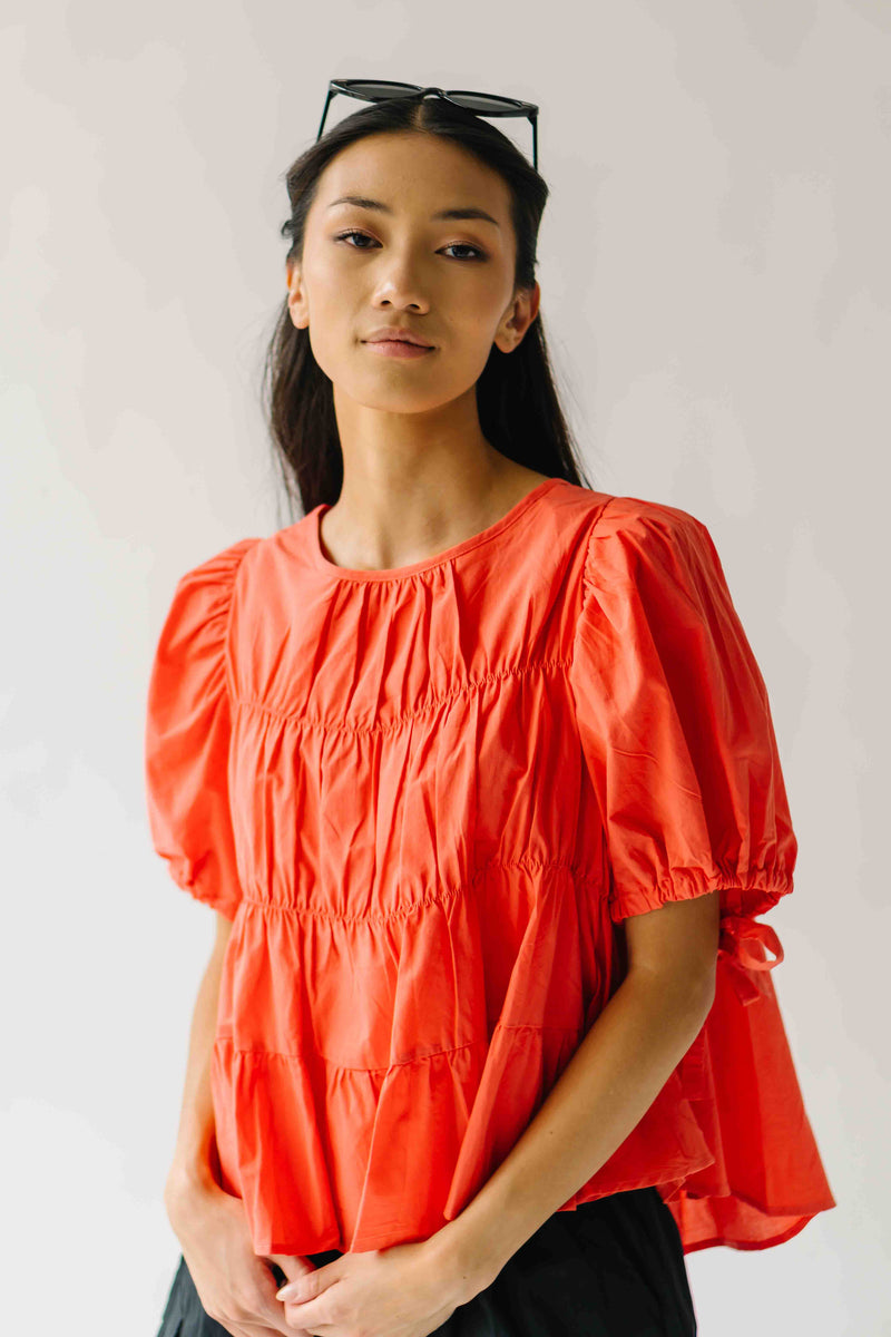 The Murnan Shirring Puff Sleeve Blouse in Orange