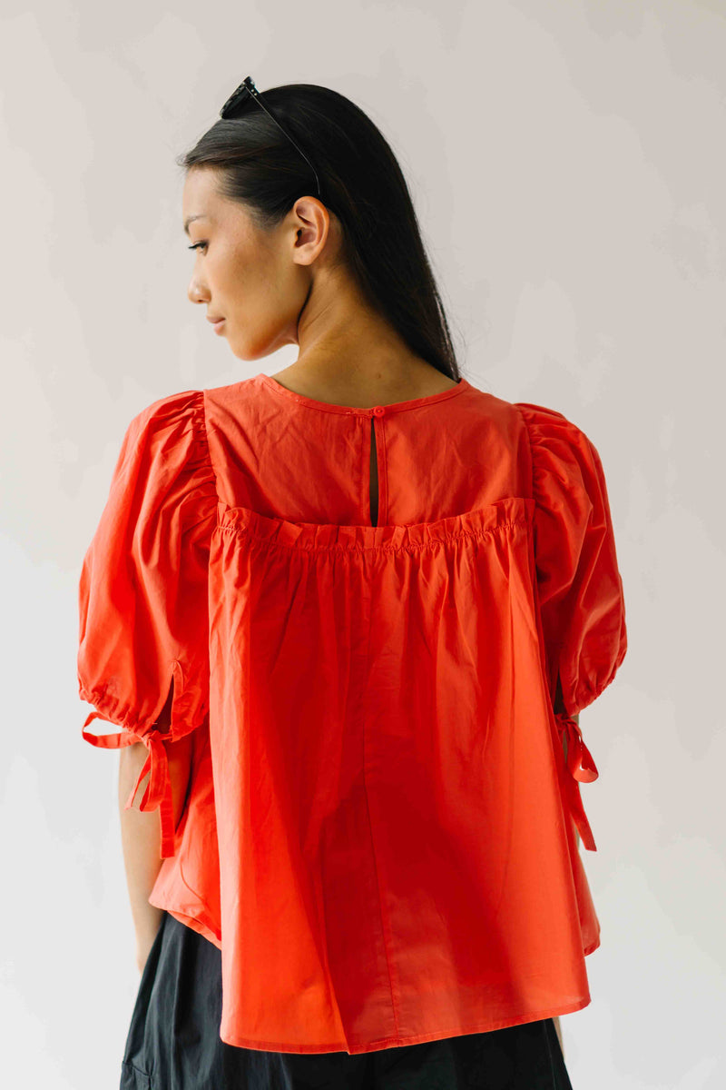 The Murnan Shirring Puff Sleeve Blouse in Orange
