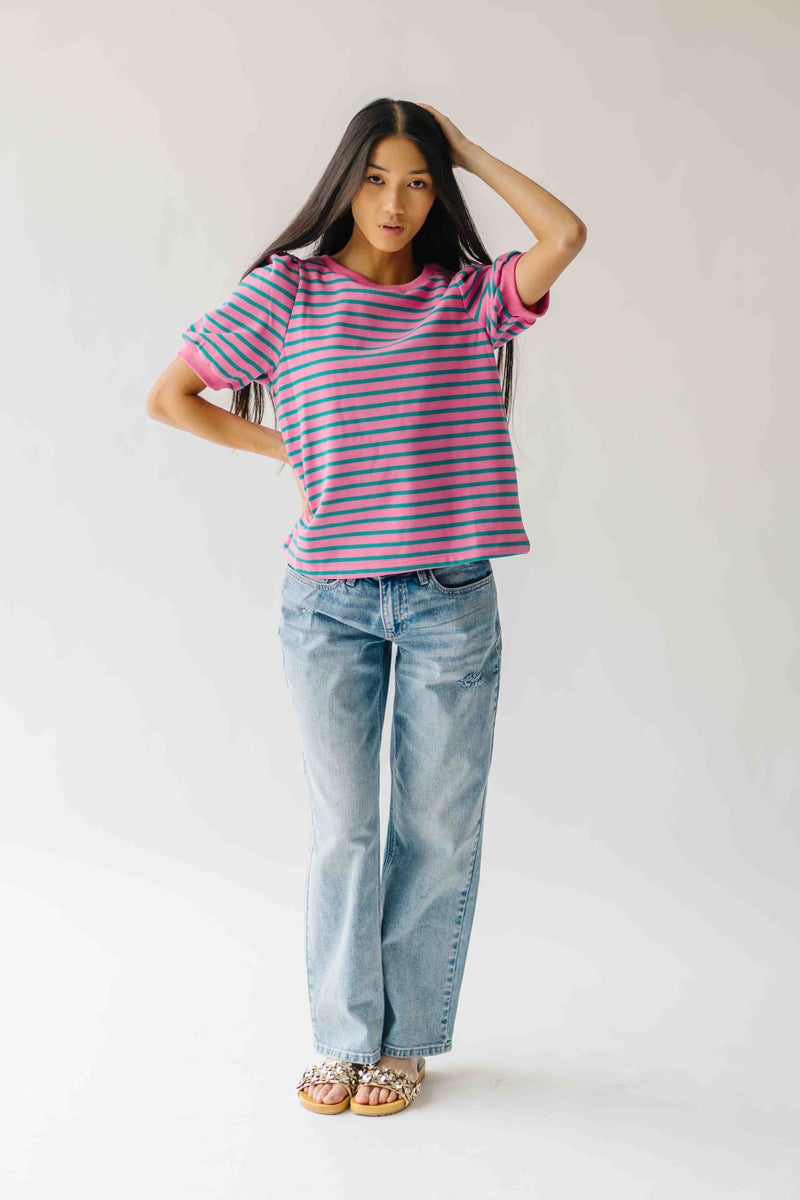 The Kinnisten Stripe French Terry Top in Pink + Green