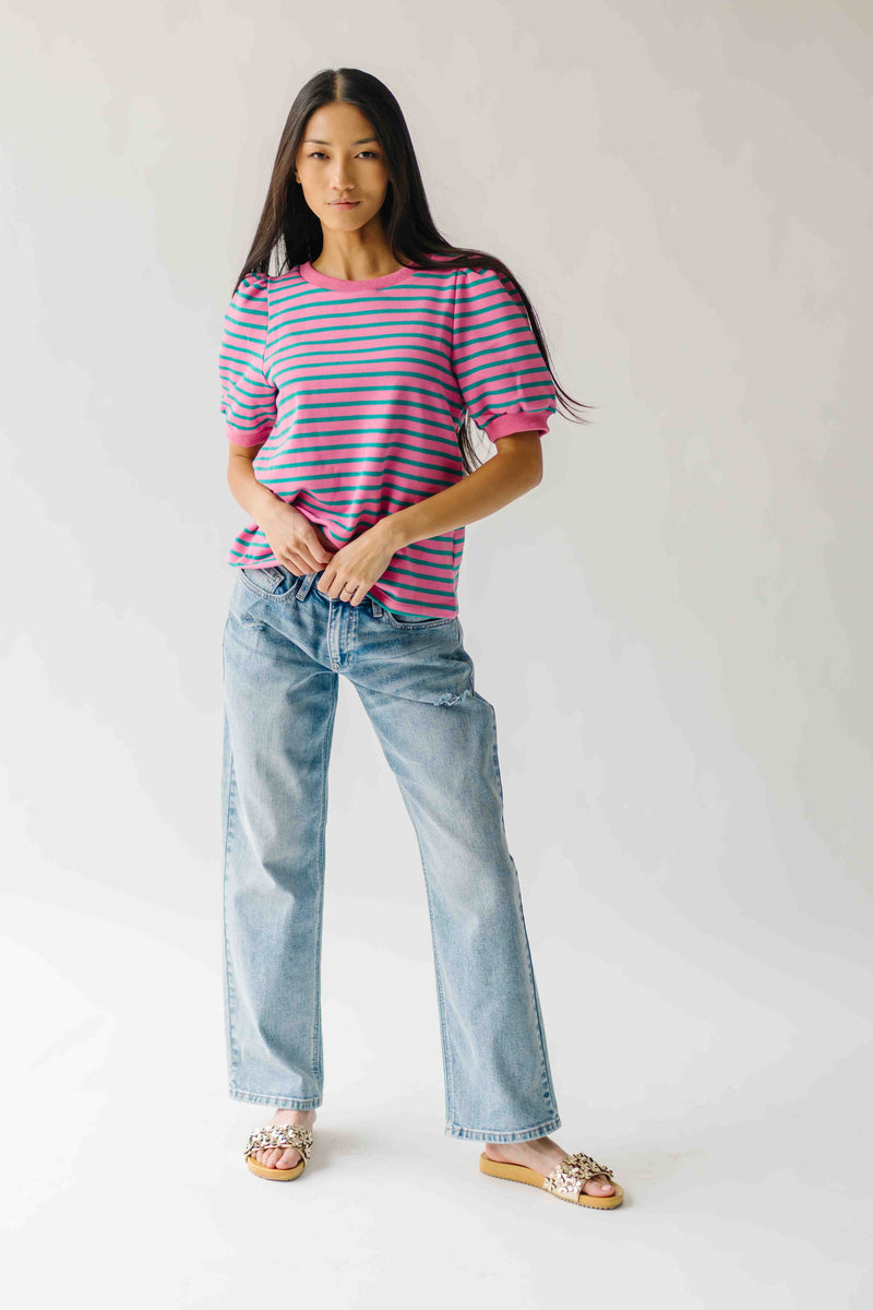 The Kinnisten Stripe French Terry Top in Pink + Green