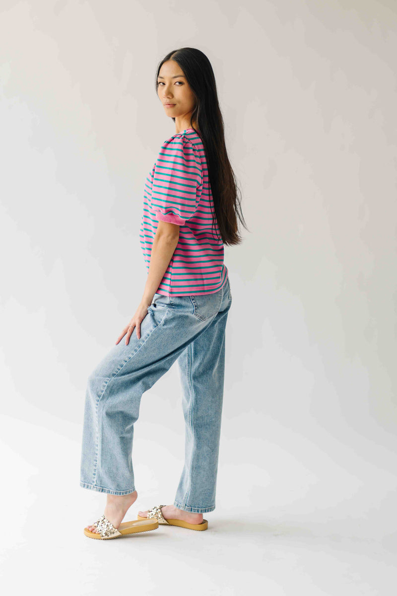 The Kinnisten Stripe French Terry Top in Pink + Green