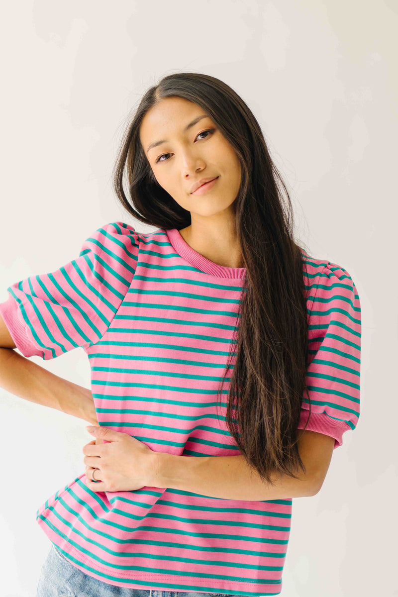 The Kinnisten Stripe French Terry Top in Pink + Green