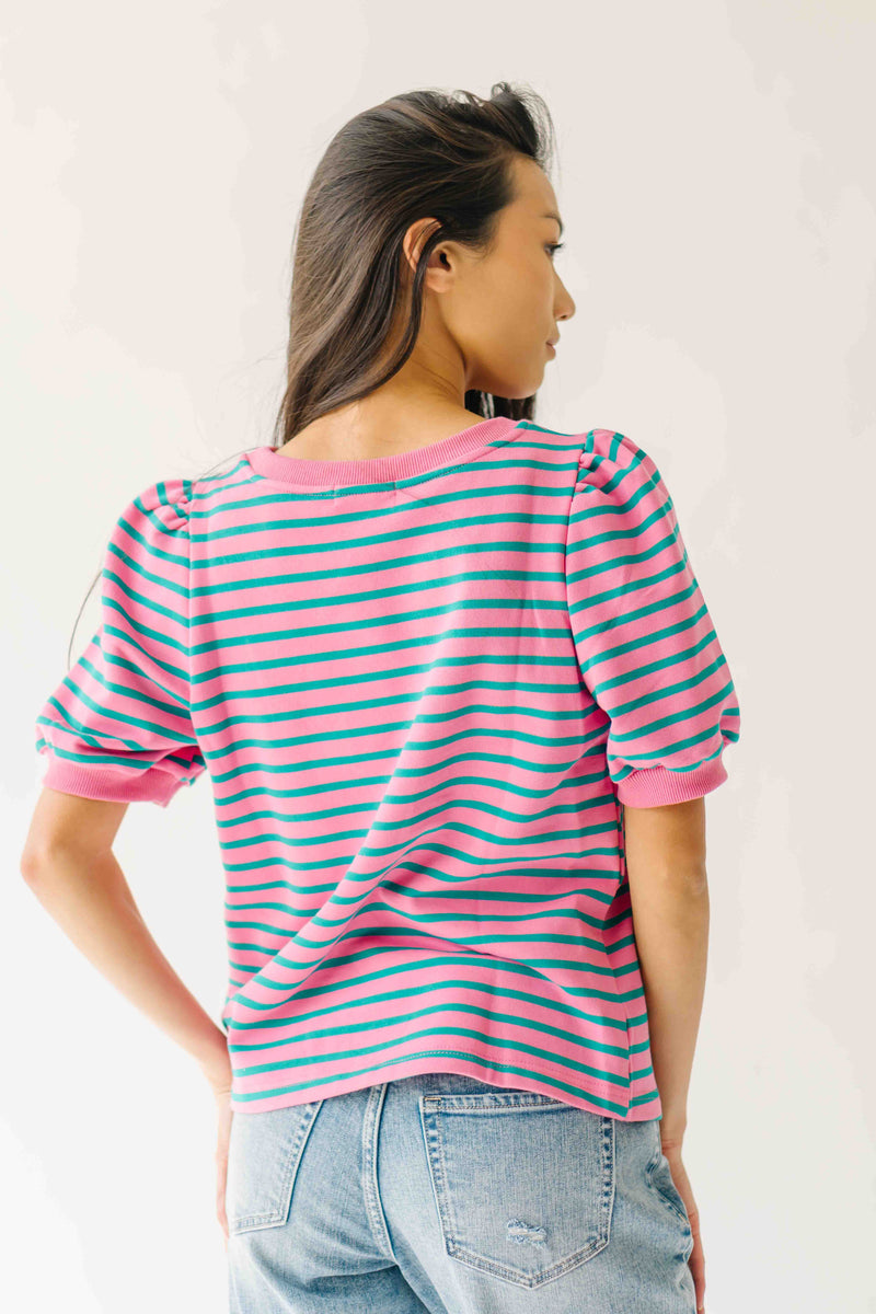 The Kinnisten Stripe French Terry Top in Pink + Green