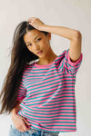 The Kinnisten Stripe French Terry Top in Pink + Green