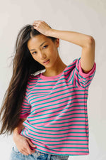 The Kinnisten Stripe French Terry Top in Pink + Green