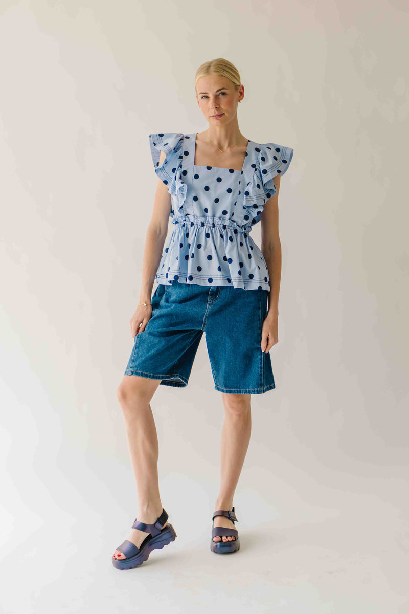 The Franklin Polka Dot Blouse in Blue Combo