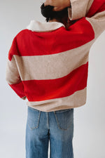 The Danielson Striped Polo Sweater in Taupe + Red